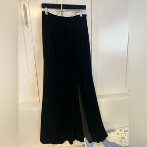 Double D Ranch black velvet maxi skirt front slit
